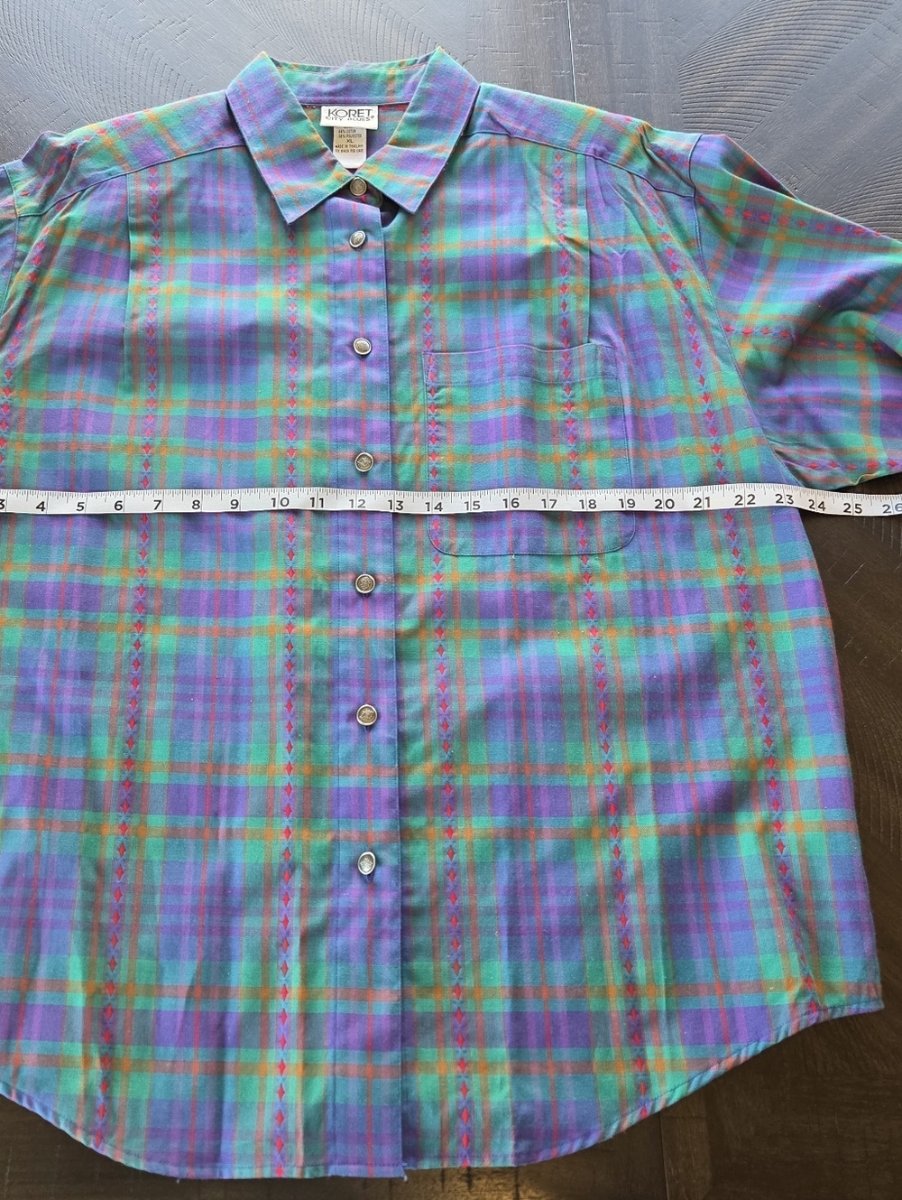Vintage Koret City Blues Plaid Embroidered Shirt XL | Southwest Boho Button Dow - Picture 11 of 14